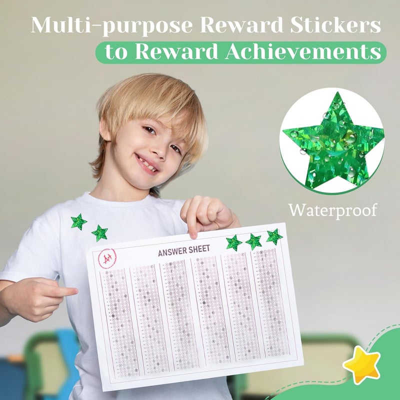 Imeepa 500 PCS Holographic Sparkly Green Star Stickers, 1 inch Self Adhesive Metallic Glitter Foil Stickers Sparkly Star Stickers Reward Behavior Chart Labels for Kids Students Teachers Supplies Widely used design - Image 4