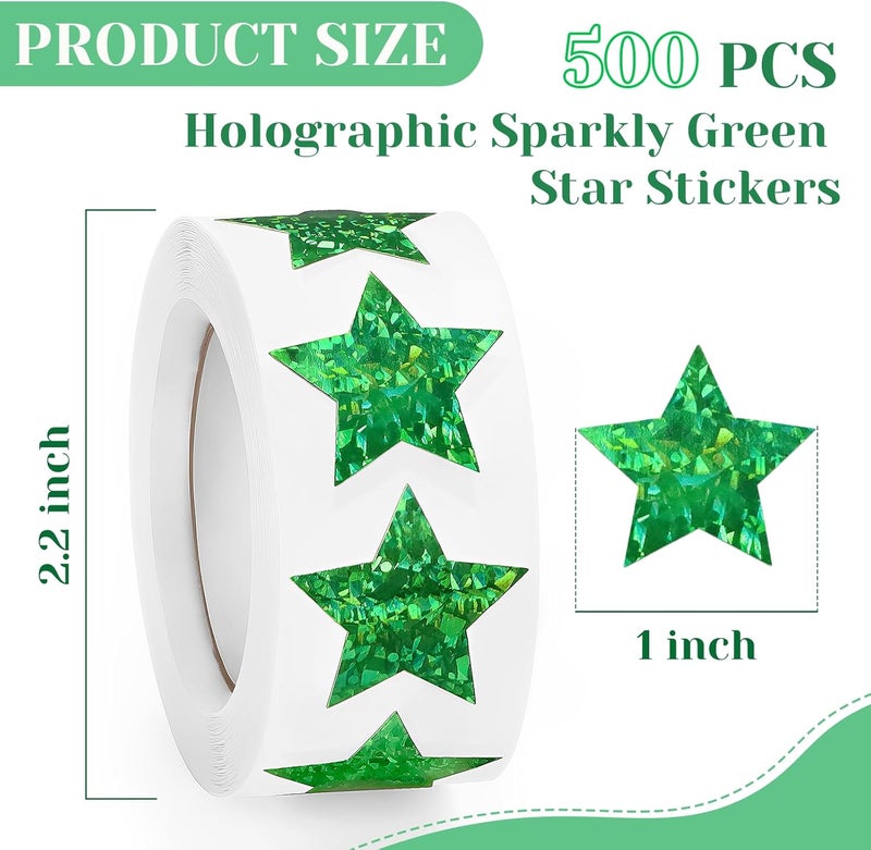 Imeepa 500 PCS Holographic Sparkly Green Star Stickers, 1 inch Self Adhesive Metallic Glitter Foil Stickers Sparkly Star Stickers Reward Behavior Chart Labels for Kids Students Teachers Supplies Widely used design - Image 2