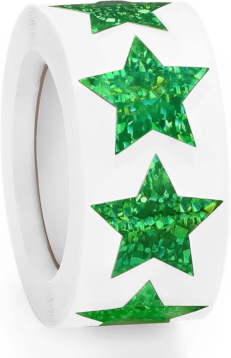 Imeepa 500 PCS Holographic Sparkly Green Star Stickers, 1 inch Self Adhesive Metallic Glitter Foil Stickers Sparkly Star Stickers Reward Behavior Chart Labels for Kids Students Teachers Supplies Widely used design - Image 1