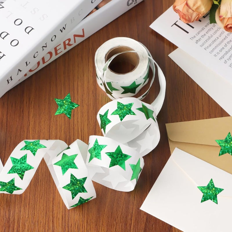 Imeepa 500 PCS Holographic Sparkly Green Star Stickers, 1 inch Self Adhesive Metallic Glitter Foil Stickers Sparkly Star Stickers Reward Behavior Chart Labels for Kids Students Teachers Supplies Widely used design - Image 3