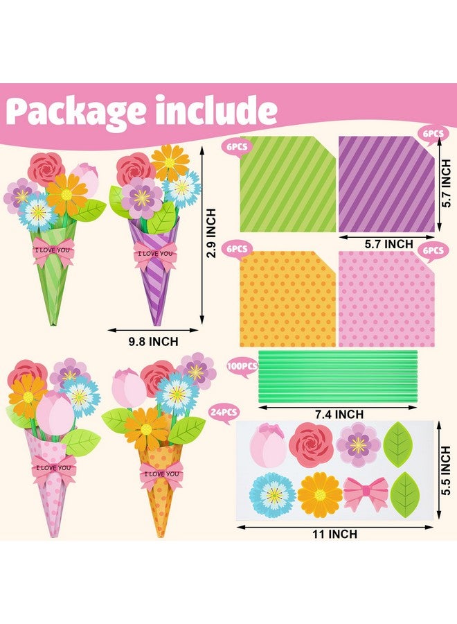 peony man 24 Pcs Flower Bouquet Craft Kit Make Your Own Flower Bouquets DIY Mother's Day Gift Floral Bouquet School Classroom Home Fun Activities with Straw and Floral Paper for Teacher Appreciation Week Gifts - Image 2