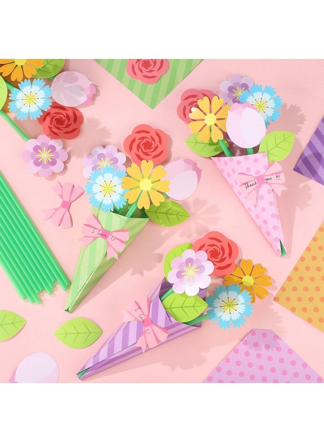 peony man 24 Pcs Flower Bouquet Craft Kit Make Your Own Flower Bouquets DIY Mother's Day Gift Floral Bouquet School Classroom Home Fun Activities with Straw and Floral Paper for Teacher Appreciation Week Gifts - Image 4