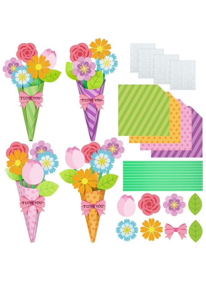 peony man 24 Pcs Flower Bouquet Craft Kit Make Your Own Flower Bouquets DIY Mother's Day Gift Floral Bouquet School Classroom Home Fun Activities with Straw and Floral Paper for Teacher Appreciation Week Gifts - Image 1