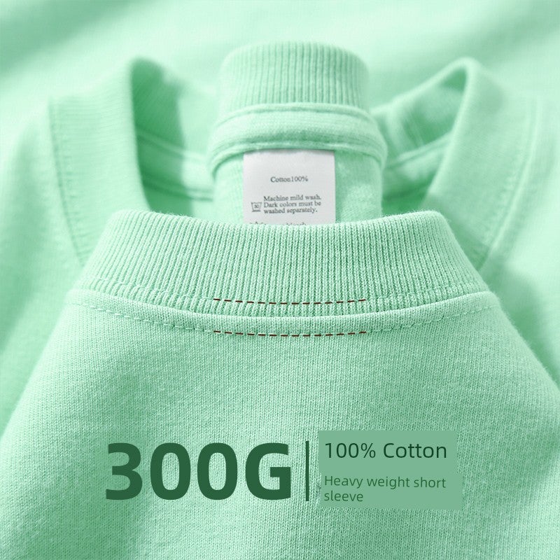 Xinjiang cotton 300g heavyweight pure cotton short-sleeved T-shirt men's solid color round neck loose plus-size base shirt women's summer - Image 1