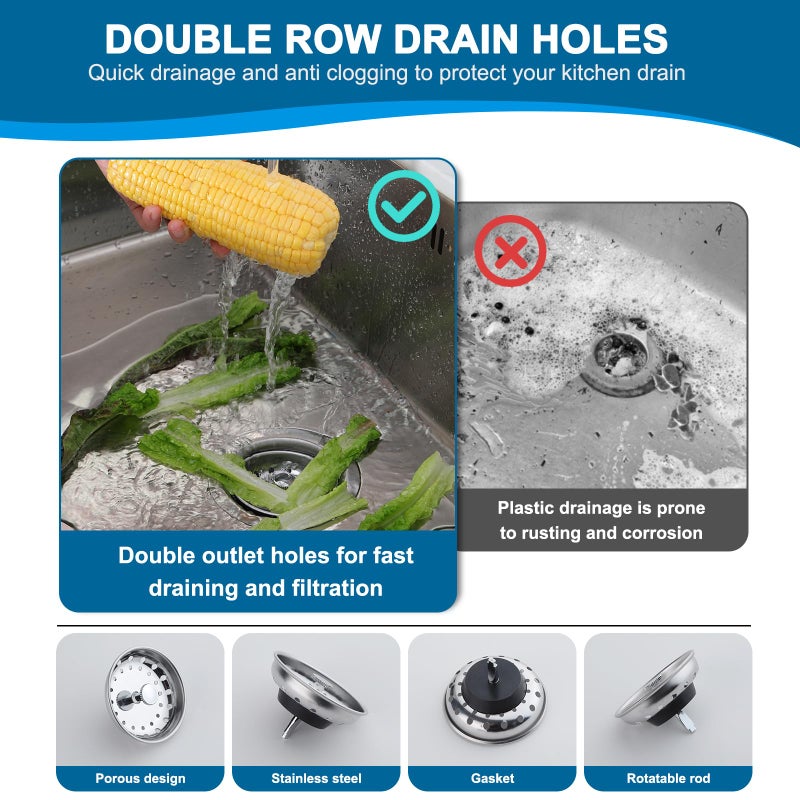 ZM Kitchen Sink Stainless Steel Basket Strainer with Drain Assembly, 3-1/2 Inch Sink Drain Stopper Plug - Image 5