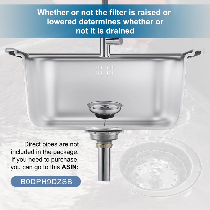 ZM Kitchen Sink Stainless Steel Basket Strainer with Drain Assembly, 3-1/2 Inch Sink Drain Stopper Plug - Image 3