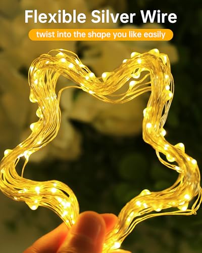 Blingstar أضواء الجنية المدعومة بواسطة USB من بلينغستار، عبوتان 33 قدم 100 LED، سلك فضي مرن، أضواء خيطية صغيرة لشجرة عيد الميلاد/غرفة النوم/التخييم/تزيين العطلات الداخلية، أبيض دافئ - Image 3