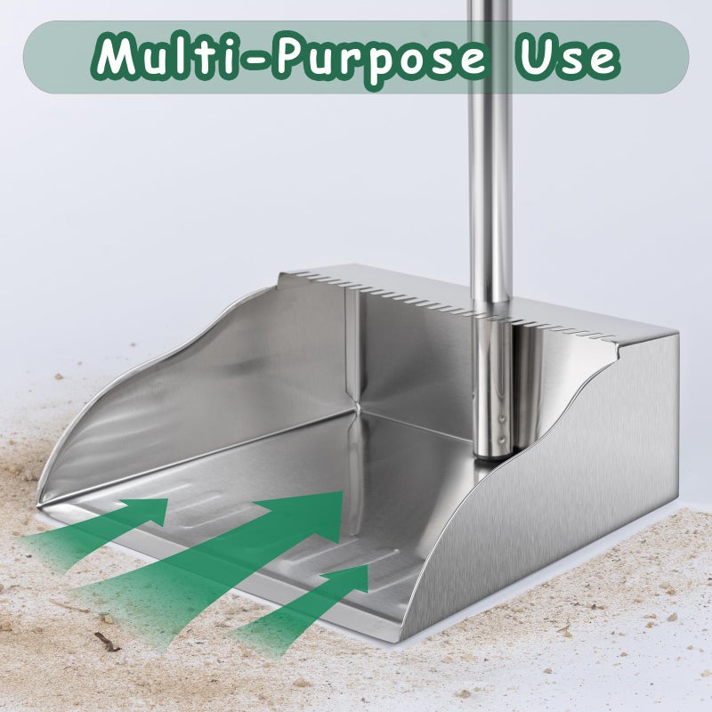Yangbaga Dust Pans with Long Handle,Heavy Duty Metal Dust Pan with Handle,Upright Stand Up Dustpan with Dust Pan Teeth to Clean Hair for Home Kitchen Office Lobby Floor Garden - Image 5