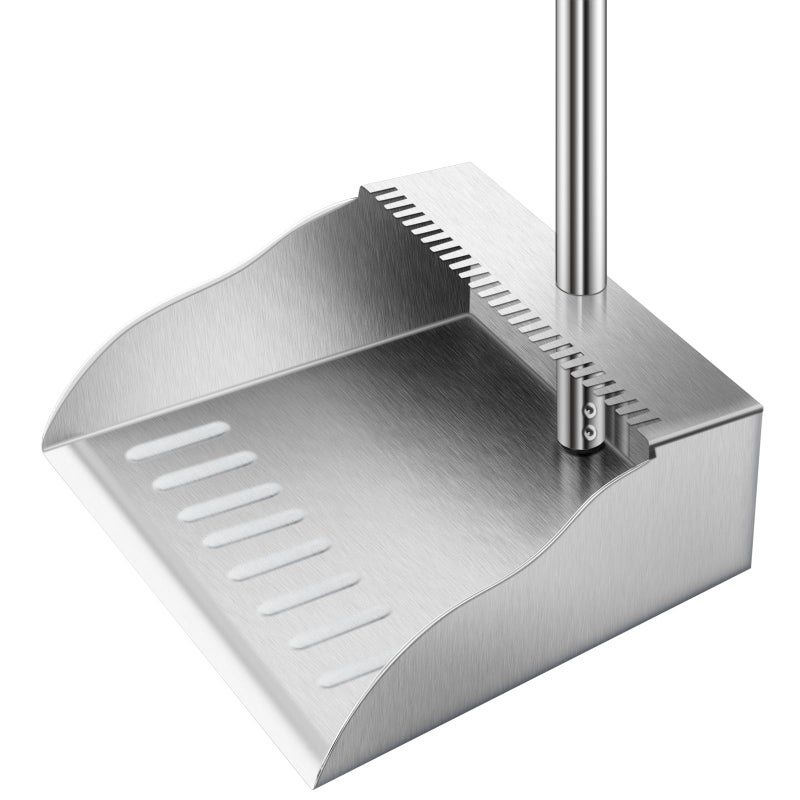 Yangbaga Dust Pans with Long Handle,Heavy Duty Metal Dust Pan with Handle,Upright Stand Up Dustpan with Dust Pan Teeth to Clean Hair for Home Kitchen Office Lobby Floor Garden - Image 1