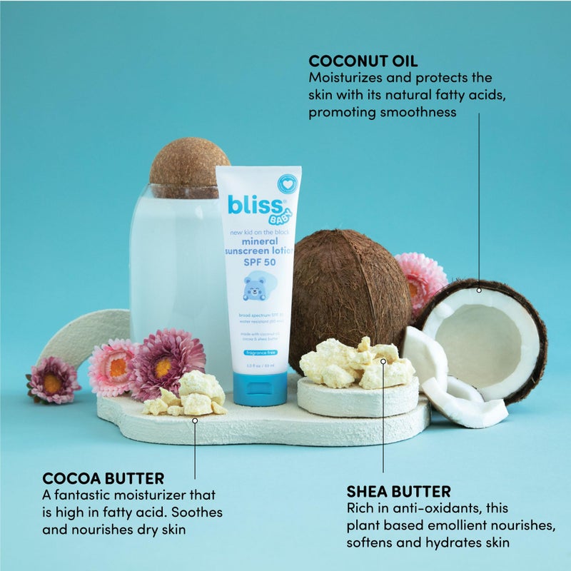 بليس لوشن واقي الشمس الفاخر بعامل حماية من الشمس 50 من بليس بيبي، لوشن معدني طبيعي من أكسيد الزنك، خالٍ من العطور، لا يسبب الحساسية وتم اختباره من قبل أطباء الجلدية، مقاوم للماء، نباتي، بشرة حساسة - للأطفال الرضع والعائلة بأكملها - Image 5
