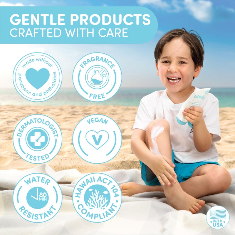 بليس لوشن واقي الشمس الفاخر بعامل حماية من الشمس 50 من بليس بيبي، لوشن معدني طبيعي من أكسيد الزنك، خالٍ من العطور، لا يسبب الحساسية وتم اختباره من قبل أطباء الجلدية، مقاوم للماء، نباتي، بشرة حساسة - للأطفال الرضع والعائلة بأكملها - Image 4
