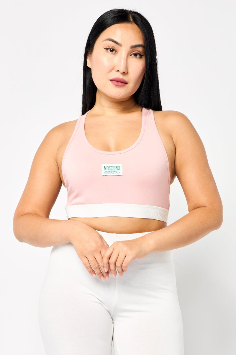 MOSCHINO Women Brand Logo Padded Sports Bra, Pink - Image 1