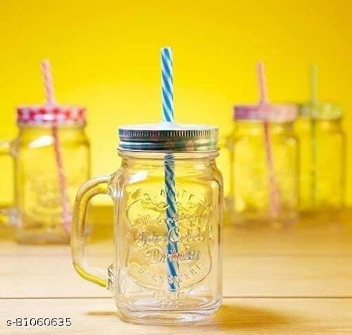 SARVYA SHOP SARVYA SHOP Glass Mason Jar Cups with Strow Handle Lid Mason Jar Mugs for Cold Beverages Cocktails Shakes Regular Mouth for Kitchen 500ml 1pcs  - Image 3