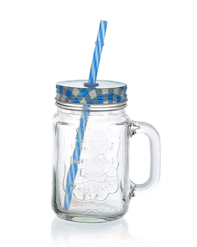 SARVYA SHOP SARVYA SHOP Glass Mason Jar Cups with Strow Handle Lid Mason Jar Mugs for Cold Beverages Cocktails Shakes Regular Mouth for Kitchen 500ml 1pcs  - Image 2