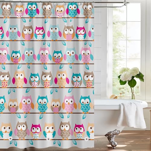 Myratts Plastic Shower Liner - Premium PEVA 4G Shower Curtain Liner with Rustproof Grommets and 3 Weighted Magnets, Waterproof Shower Curtain for Bathroom… (Owl, 72”*72”) - Image 1