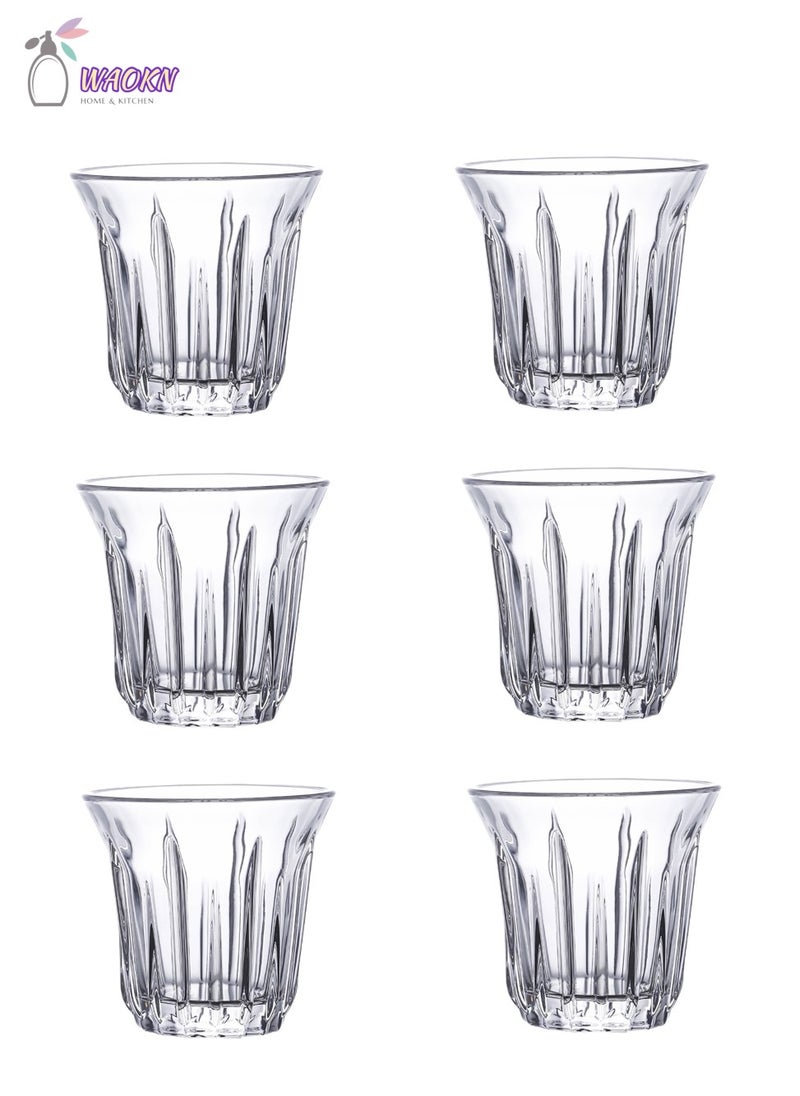 WAOKN Set of 6 Stylish Retro Glass Set Modern Coffee Tea Mugs Fashionable Beverage Latte Single Product Cup Bright And Transparent Home Meeting Coffee Cup Can Be Used To Drink Water Tea Coffee Milk Short 150ml  - Image 1