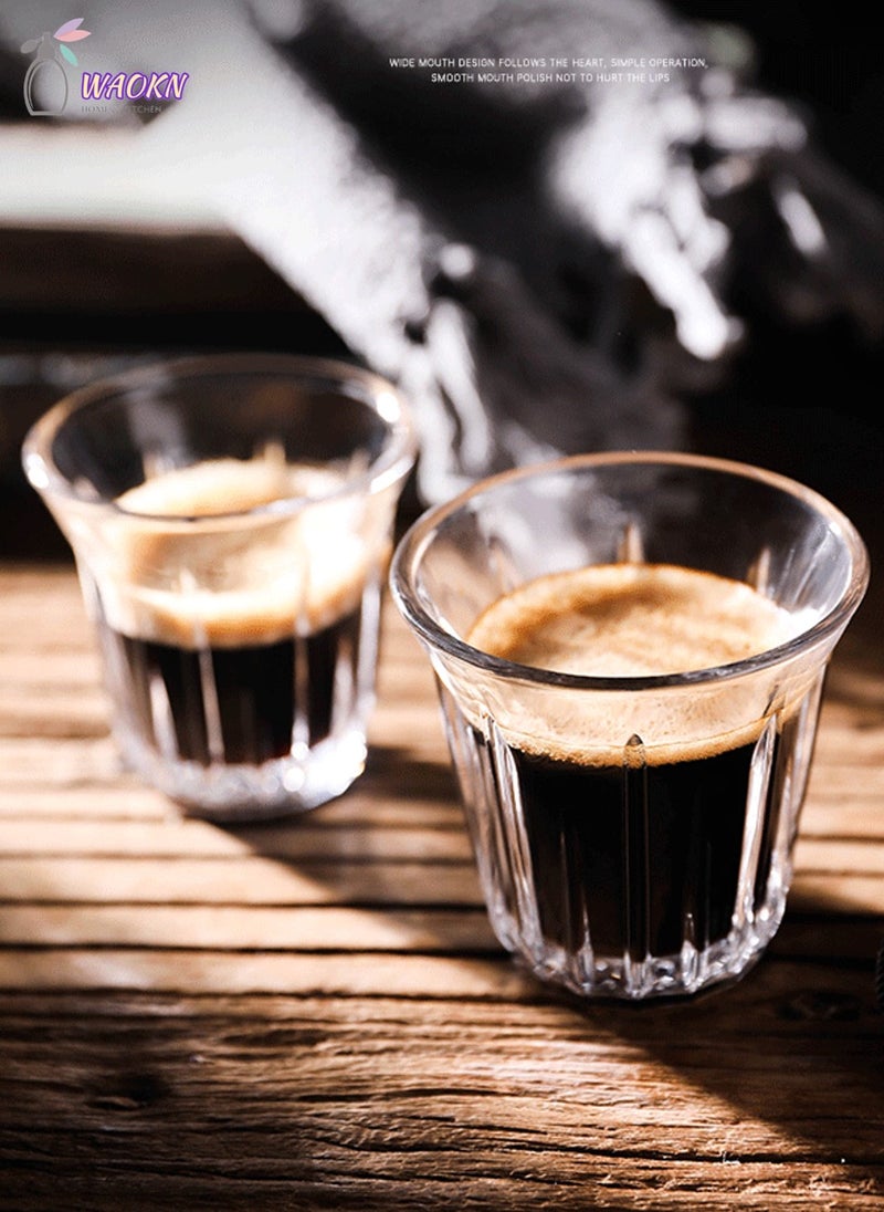 WAOKN Set of 6 Stylish Retro Glass Set Modern Coffee Tea Mugs Fashionable Beverage Latte Single Product Cup Bright And Transparent Home Meeting Coffee Cup Can Be Used To Drink Water Tea Coffee Milk Short 150ml  - Image 5