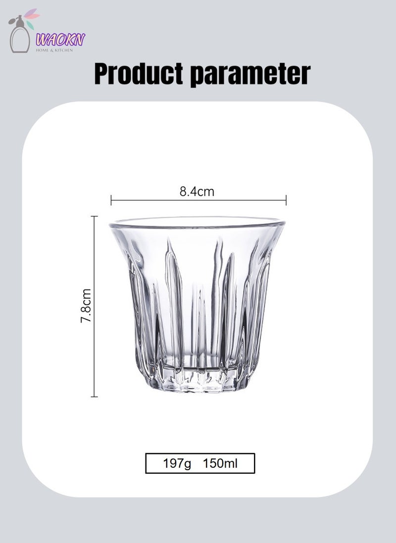 WAOKN Set of 6 Stylish Retro Glass Set Modern Coffee Tea Mugs Fashionable Beverage Latte Single Product Cup Bright And Transparent Home Meeting Coffee Cup Can Be Used To Drink Water Tea Coffee Milk Short 150ml  - Image 2