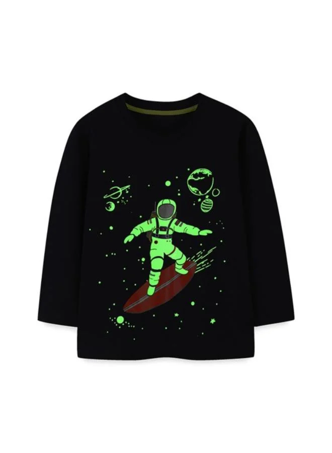 YUNIQEE Black Printed Long Sleeve Crew Neck T-Shirt