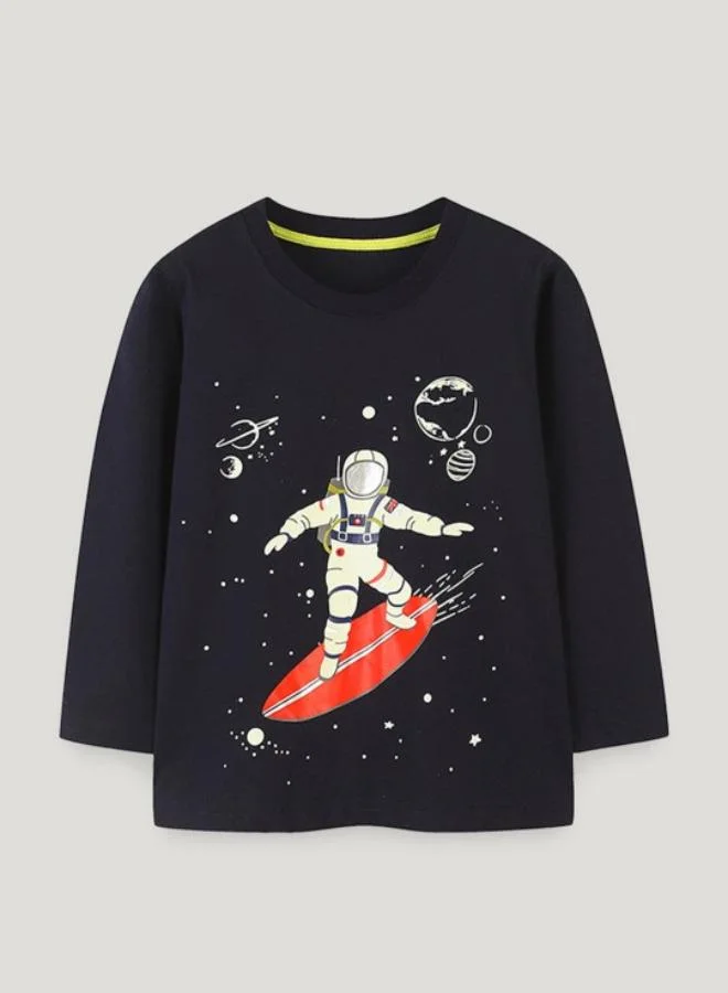 YUNIQEE Black Printed Long Sleeve Crew Neck T-Shirt