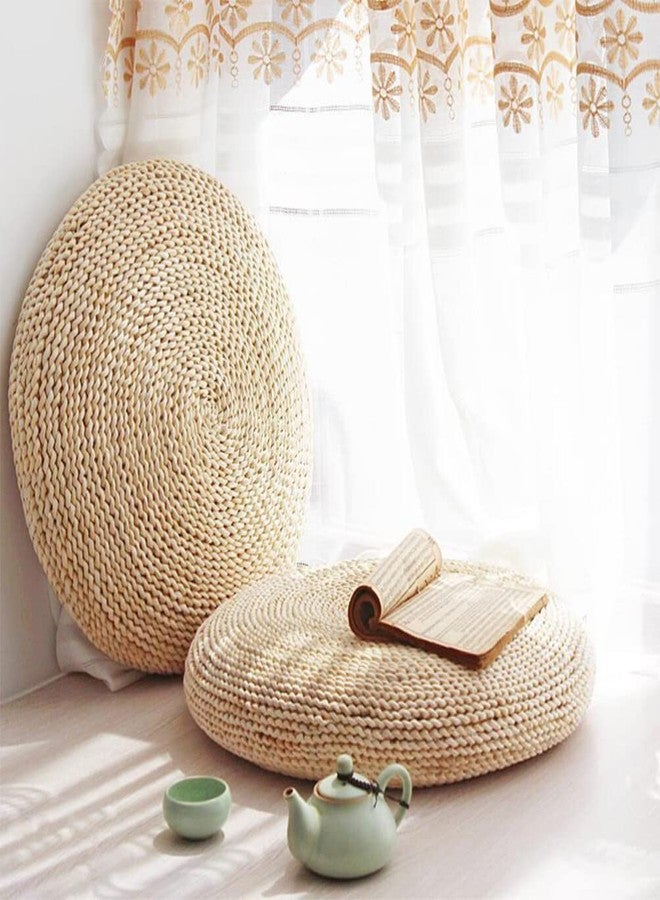 Sewroro Tatami Floor Pillow Round Straw Woven Padded Sitting Cushion Japanese Style Seat Pillow Floor Straw Mat Meditating Furniture Floor Mat for Home Temple 30cm - Image 4