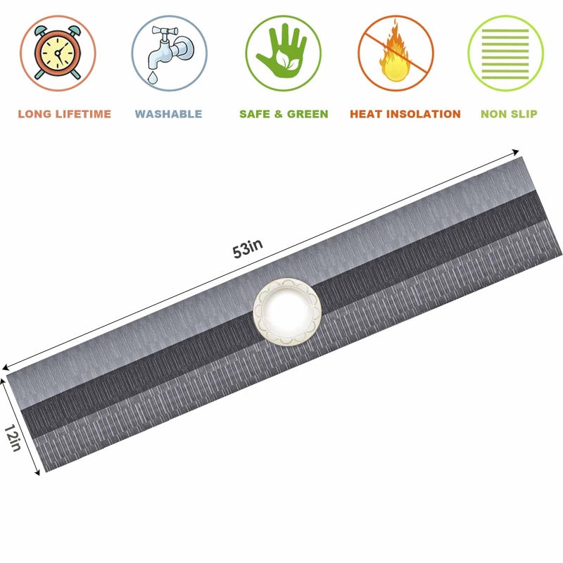 GIVERARE Table Runner, 12x53in Heat-Resistant Woven Vinyl Long Tabletop, Non-Slip Washable PVC Table Runners, Easy to Clean Premium Plastic Dresser Cover for Wedding, Decor, Home, Art (Black+Silver) - Image 2