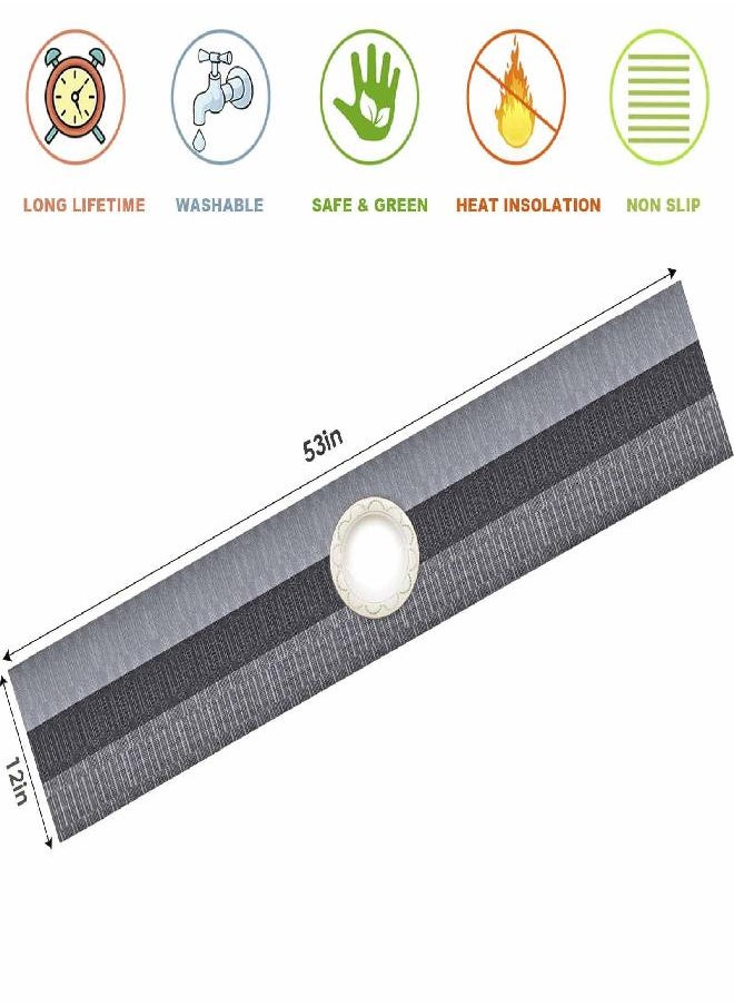 GIVERARE - GIVERARE Table Runner, 12x53in Heat-Resistant Woven Vinyl Long Tabletop, Non-Slip Washable PVC Table Runners, Easy to Clean Premium Plastic Dresser Cover for Wedding, Decor, Home, Art (Black+Silver) - Image 1