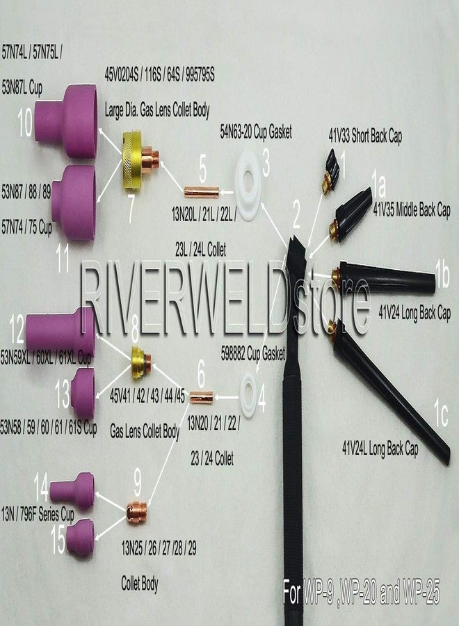 RIVERWELD TIG Alumina Nozzle Ceramic Cups 8XXL# 1/2" 53N61S, 7XXL# 7/16" 53N61, 6XXL# 3/8" 53N60, 5XXL# 5/16" 53N59, 4XXL# 1/4" 53N58 for SR WP 9 17 18 20 25 26 TIG Welding Torch 10pcs - Image 4
