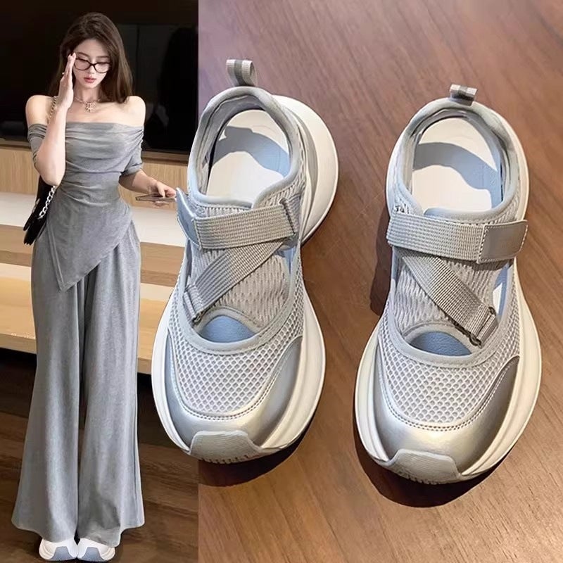 Women's Hollow Breathable Chunky Dad Sneakers with Velcro, 2026 Spring New - Image 3