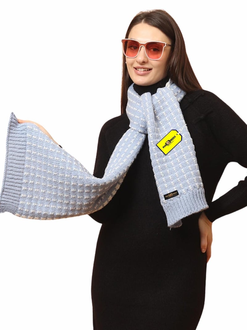 Pick Ur Needs Cozy Knitted Winter Muffler Lightweight Woolen Scarf for Girls & Women's Outdoor Use (Blue) - Image 1