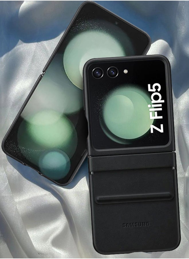 CATANES (لهاتف Samsung Galaxy Z Flip 5) غطاء جلدي مزود بغطاء حماية مفصلي مقاوم للصدمات / أسود  - Image 1