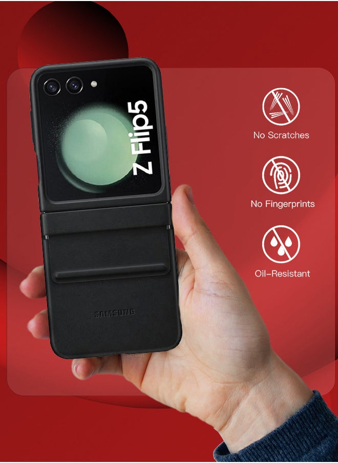 CATANES (لهاتف Samsung Galaxy Z Flip 5) غطاء جلدي مزود بغطاء حماية مفصلي مقاوم للصدمات / أسود  - Image 4