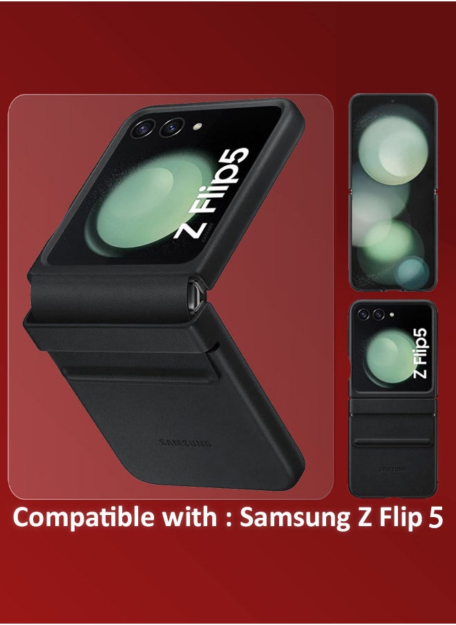 CATANES (لهاتف Samsung Galaxy Z Flip 5) غطاء جلدي مزود بغطاء حماية مفصلي مقاوم للصدمات / أسود  - Image 2