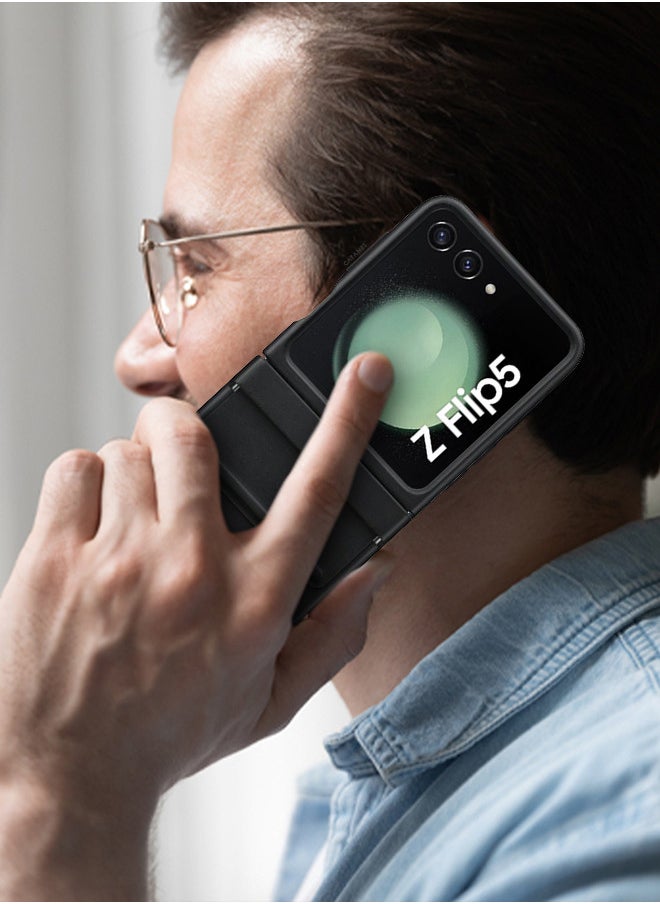 CATANES (لهاتف Samsung Galaxy Z Flip 5) غطاء جلدي مزود بغطاء حماية مفصلي مقاوم للصدمات / أسود  - Image 3