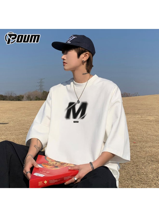 Poum American-style Short-sleeve T-shirt For Men And Women, Summer Cool-feeling Trendy Loose Casual High Street Pure Cotton Ph10 White 3XL - Image 1