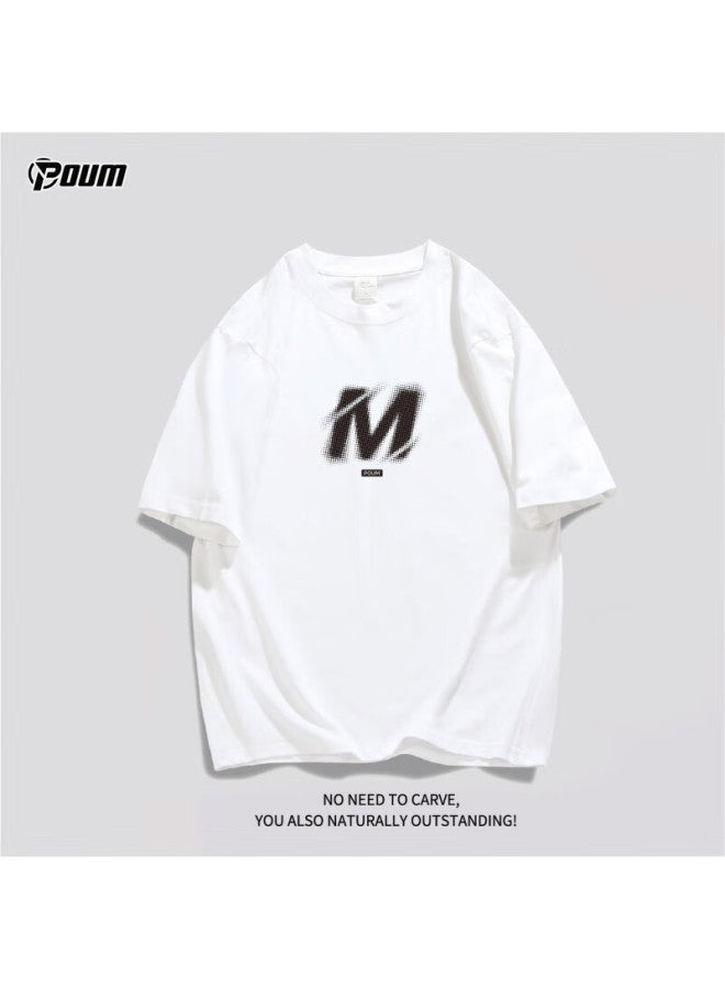 Poum American-style Short-sleeve T-shirt For Men And Women, Summer Cool-feeling Trendy Loose Casual High Street Pure Cotton Ph10 White 3XL - Image 3