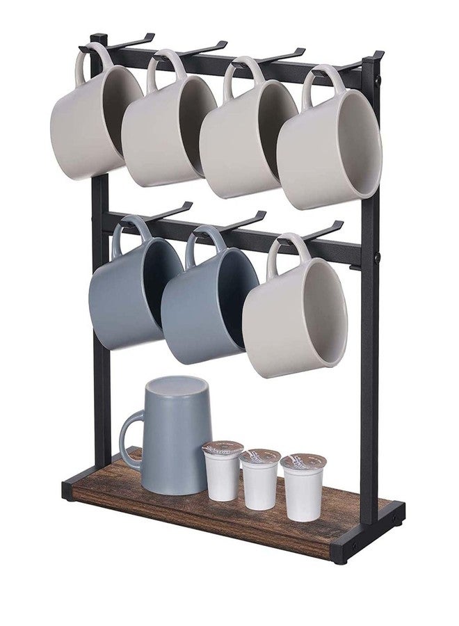 Dantawood Coffee Mug Holder Stand for Kitchen Countertop, 2 Tier Metal Coffee Cup Holder with Wooden Shelf (14-Cup Hooks) - Image 1