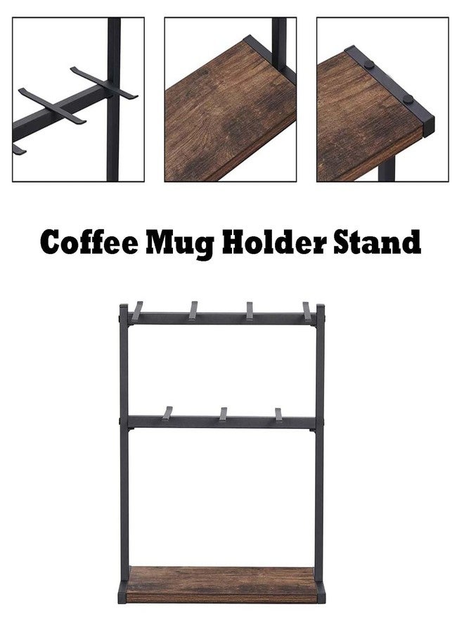 Dantawood Coffee Mug Holder Stand for Kitchen Countertop, 2 Tier Metal Coffee Cup Holder with Wooden Shelf (14-Cup Hooks) - Image 3
