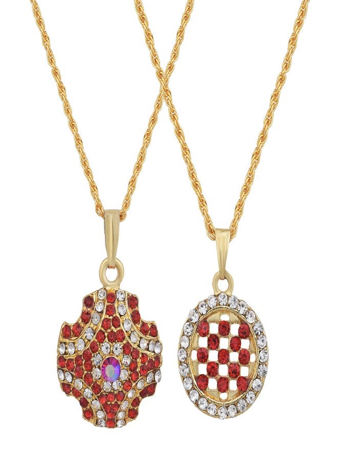 Memoir Gold plated, SET of 2, Rani Red and White CZ, Fashion chain pendant Women Stylish Latest - Image 2