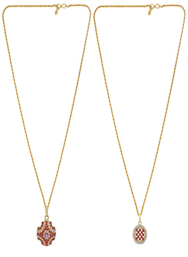 Memoir Gold plated, SET of 2, Rani Red and White CZ, Fashion chain pendant Women Stylish Latest - Image 3