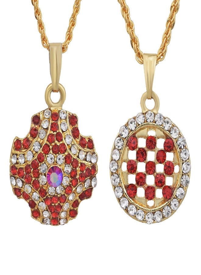 Memoir Gold plated, SET of 2, Rani Red and White CZ, Fashion chain pendant Women Stylish Latest - Image 1