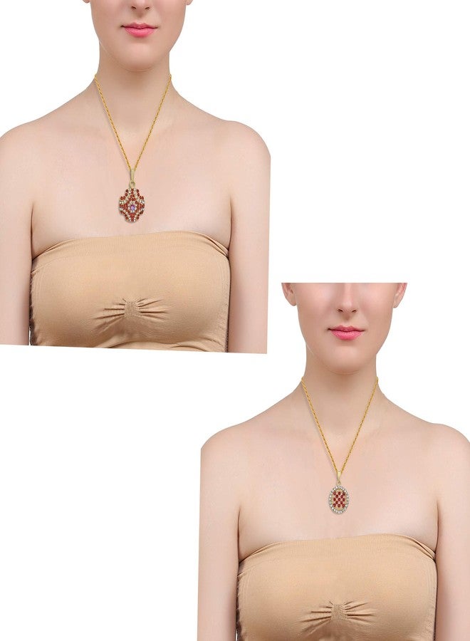 Memoir Gold plated, SET of 2, Rani Red and White CZ, Fashion chain pendant Women Stylish Latest - Image 4