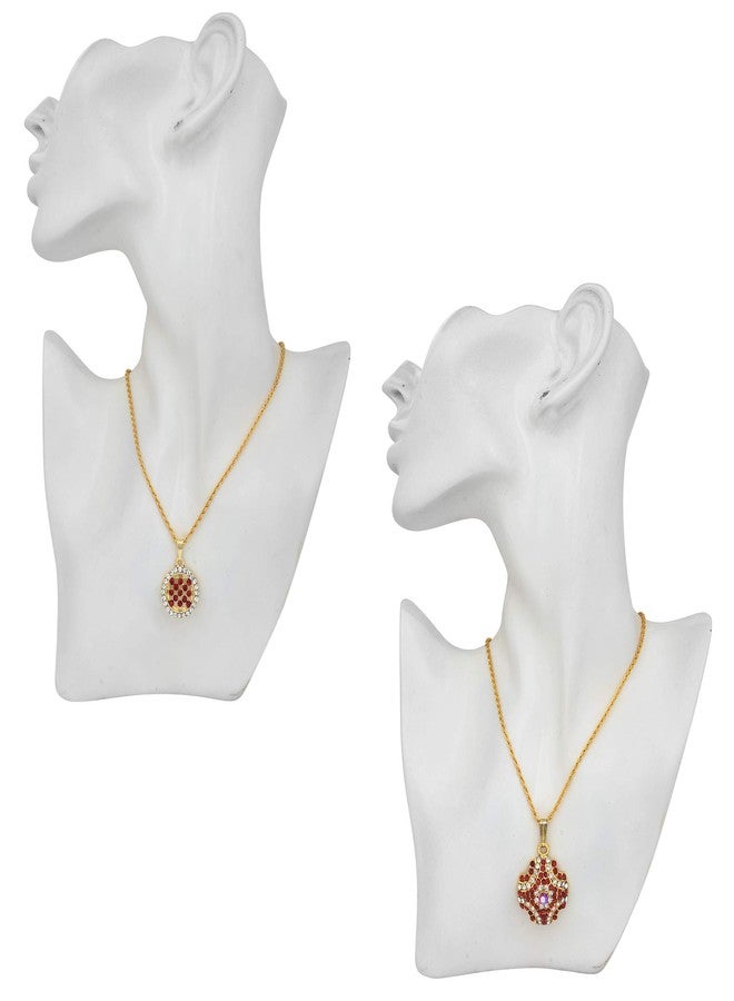 Memoir Gold plated, SET of 2, Rani Red and White CZ, Fashion chain pendant Women Stylish Latest - Image 5