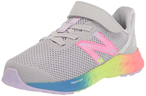 New Balance Girls Fresh Foam Arishi V4 Hook and Loop Running Shoe, Light Aluminum/Cyber Lilac/Neon Pink, 5 Toddler - Image 1