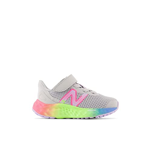 New Balance Girls Fresh Foam Arishi V4 Hook and Loop Running Shoe, Light Aluminum/Cyber Lilac/Neon Pink, 5 Toddler - Image 2