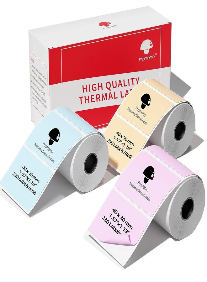 Memoqueen M110 Thermal Labels,Compatible with Phomemo M110/M221/M220/M120/M200/M110S,1.57"x1.18"(40mm*30mm),Multi-Purpose Thermal Sticker for Business/Mailing/Barcode/Home,230Labels/roll,Blue/Pink/Khaki - Image 1