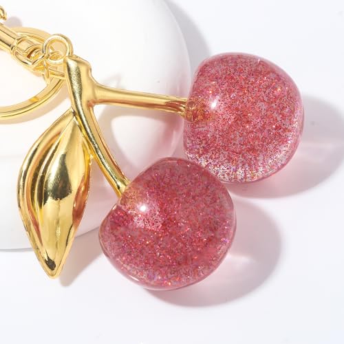 SORGERLY Pink Cherry Bag Charm Keychain - Gold Key Chain, Cute Purse Handbag Fruit Accessories - Beautiful Birthday Gift for Women (Pink) - Image 4