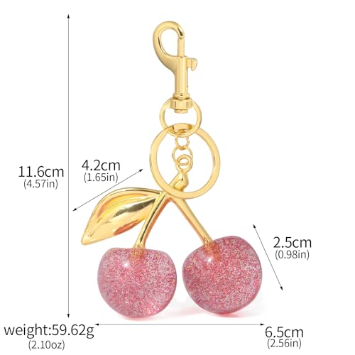 SORGERLY Pink Cherry Bag Charm Keychain - Gold Key Chain, Cute Purse Handbag Fruit Accessories - Beautiful Birthday Gift for Women (Pink) - Image 2
