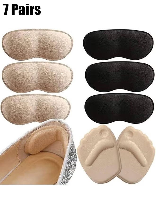 Ba Love 7 Pairs Heel Cushion Pad Shoe Grips Liner Insert for Shoes, Heel Inserts Heel Grips Liners, High Heel Cushion Pads, Shoe Insoles for Women, Adjustable Toe Filler Inserts Front Insoles, Anti Wear and Foot Protection Sponge with High Heels Preventing Slipping and Rubbing (Black & Beige) - Image 1