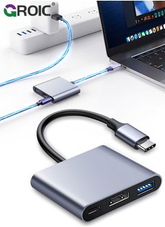 GROIC USB C to HDMI Silver Adapter, 4K Video Converter with USB 3.0 and Type-C Charging Port, USB-C Digital AV Multiport Adapter for Mac and USB Type-C Devices  - Image 1